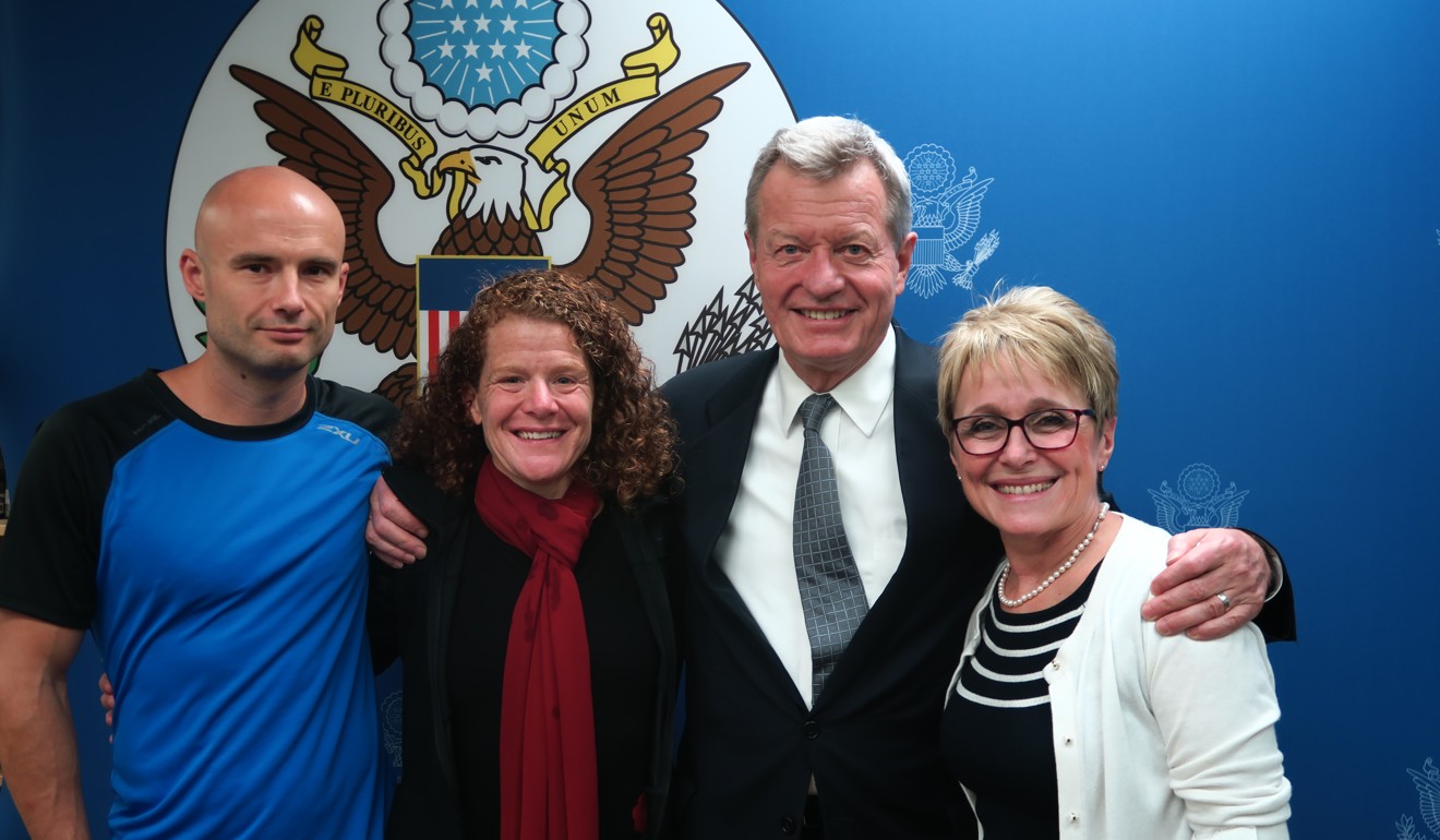 Toropov and Kimball with Baucus and his wife Melodee Hanes in Beijing in 2016. Kimball had just finished giving a presentation on the documentary Finding Traction at the Beijing American Centre. Photo: Pavel Toropov