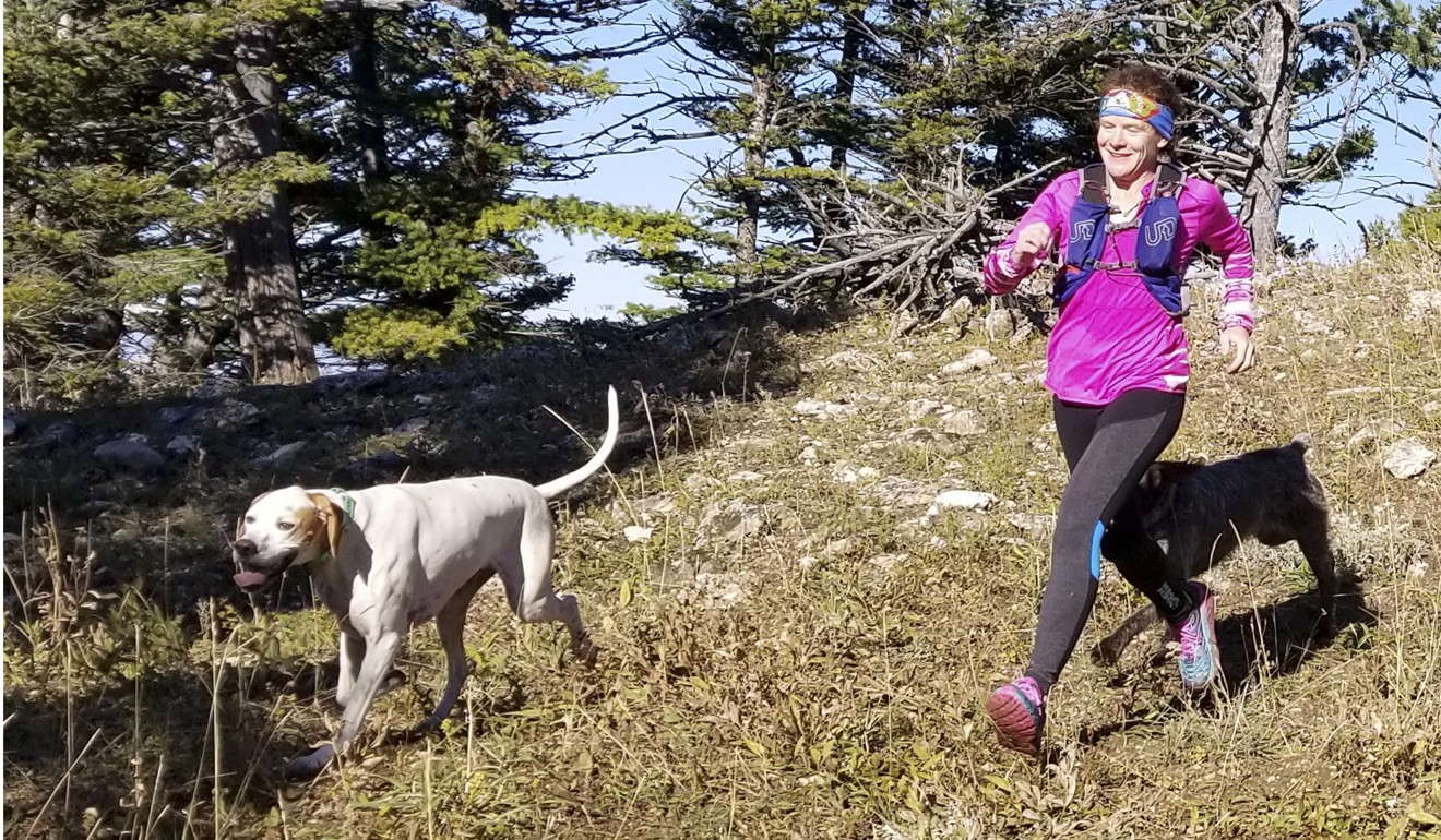 Kimball trains with her dogs, rescued English Pointer Vika (left) and Jax. Photo: Nikki Kimball