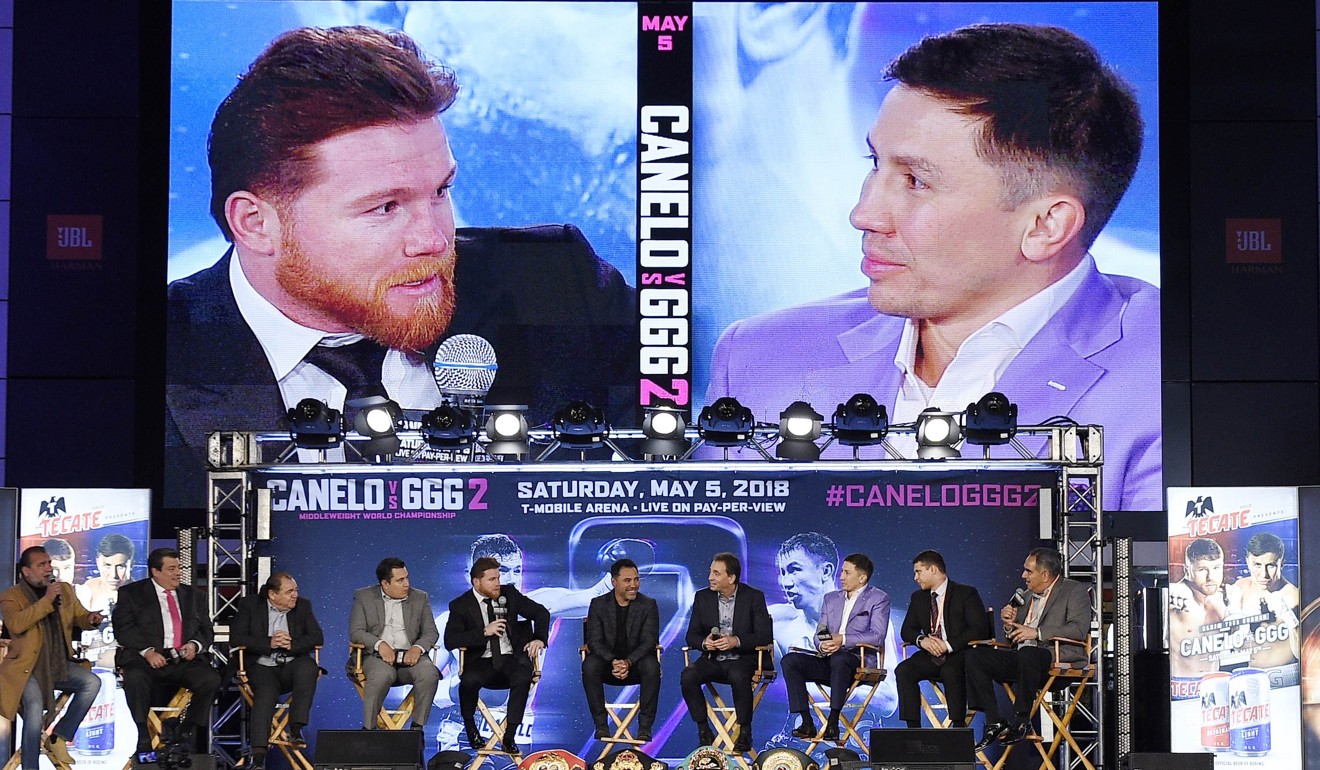 Canelo Alvarez (left) and Gennady Golovkin take part in a news conference. Photo: AFP