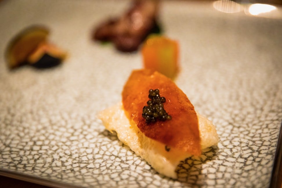 Duck skin with caviar at San Francisco-based restaurateur George Chen's new restaurant Eight Tables.