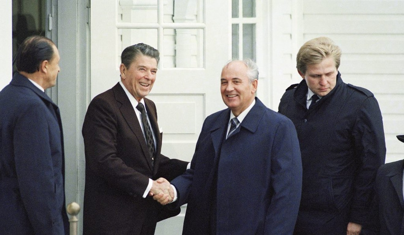 US President Ronald Reagan shakes hands with Soviet Leader Mikhail Gorbachev in Reykjavik, Iceland IN 1986. File photo: AP