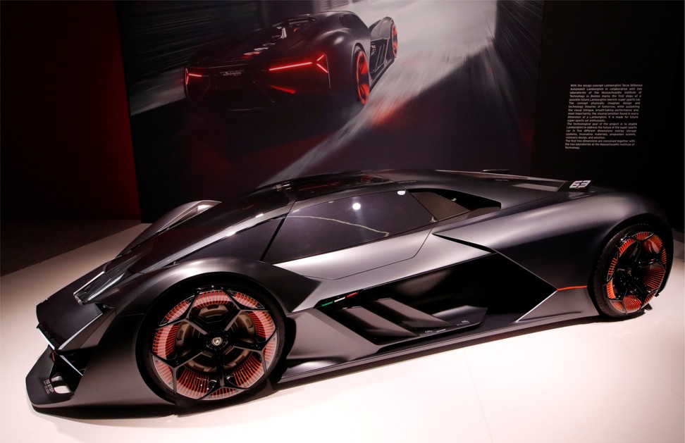 The Lamborghini Terzo Millennio concept car reveals the Italian marque’s advances in aerodynamics and handling technology at the 2018 Geneva motor show. Photo: Reuters