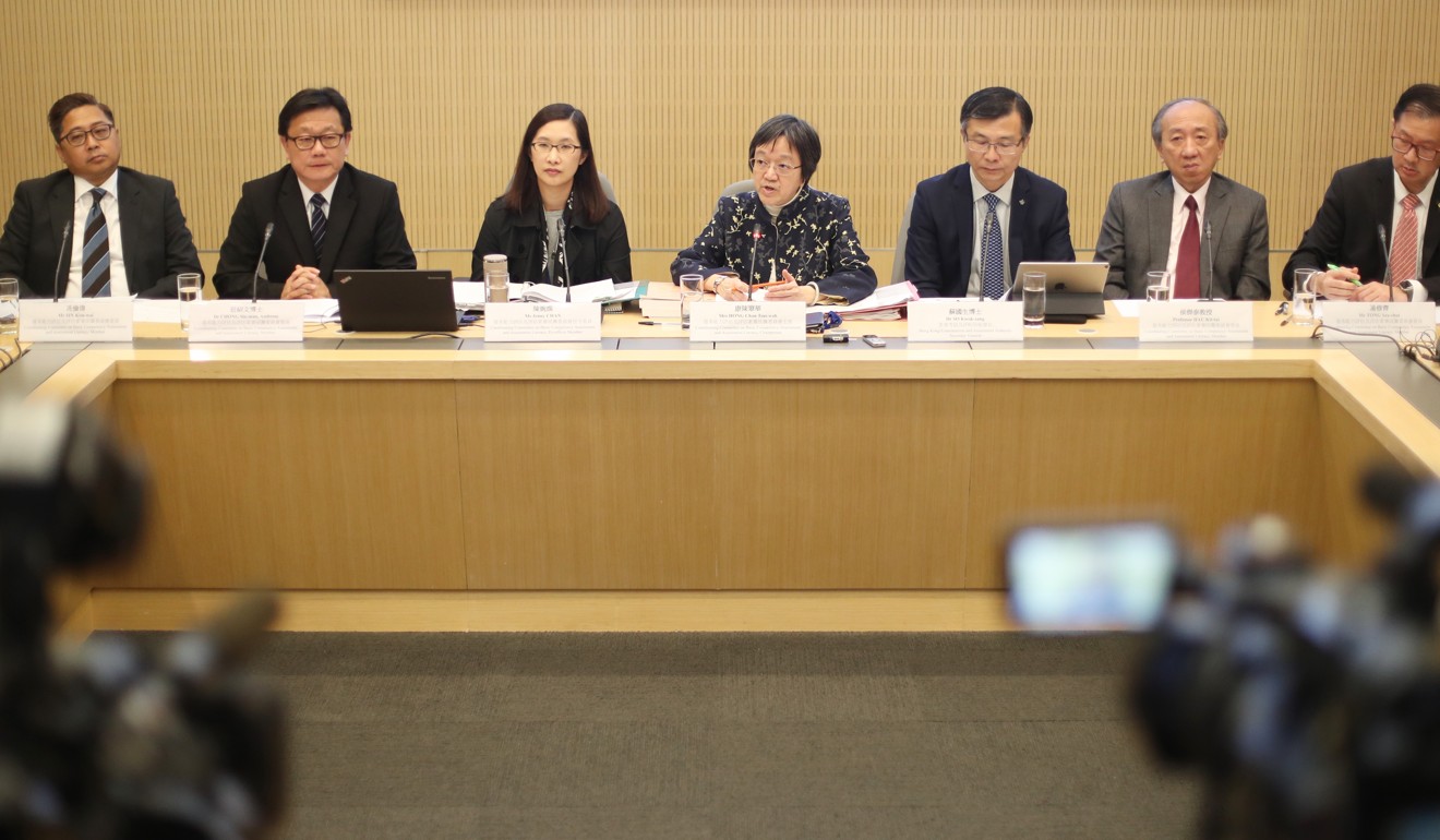 Members of the Coordinating Committee on Basic Competency Assessment and Assessment Literacy at a press conference following Friday’s meeting. Photo: Winson Wong