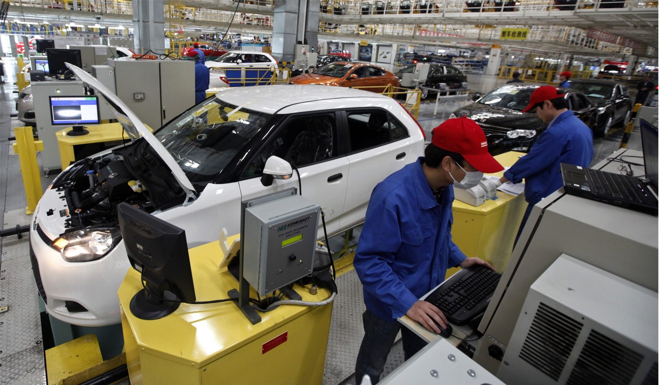 The Trump administration is investigating Chinese regulations that force US companies operating in the country to transfer technology and intellectual property rights to local business partners. Pictured: an assembly line at SAIC Motor, a partner of US carmaker General Motors, in Shanghai. Photo: Reuters