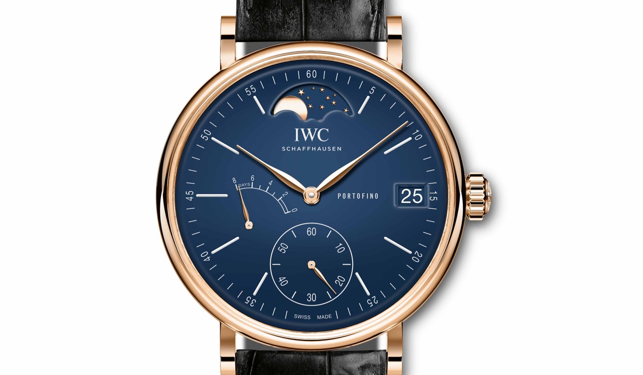 Portofino Hand-Wound Moon Phase Edition ‘150 Years’ in red gold with blue dial
