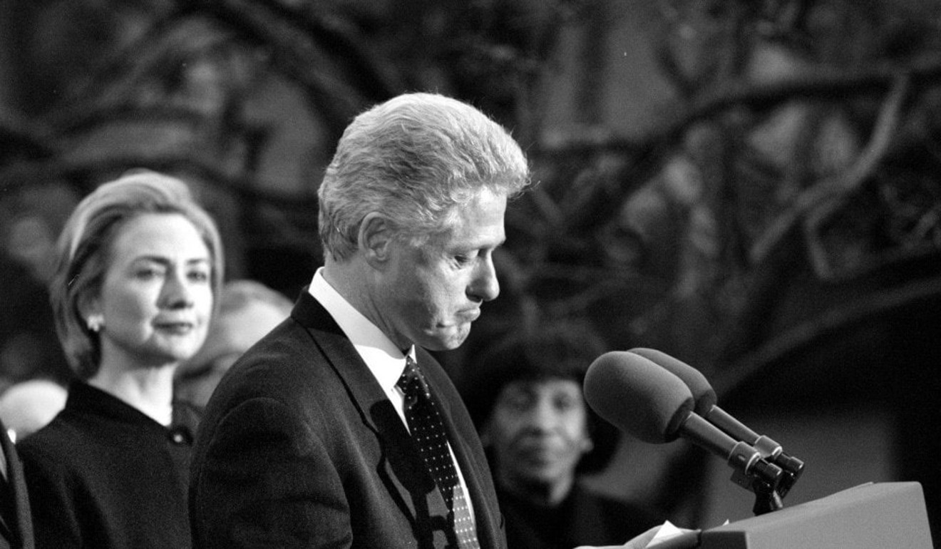 Then-President Bill Clinton is seen in December 1998 thanking Democratic members of the House who voted against impeachment. Photo: Rick Bowmer/Washington Post