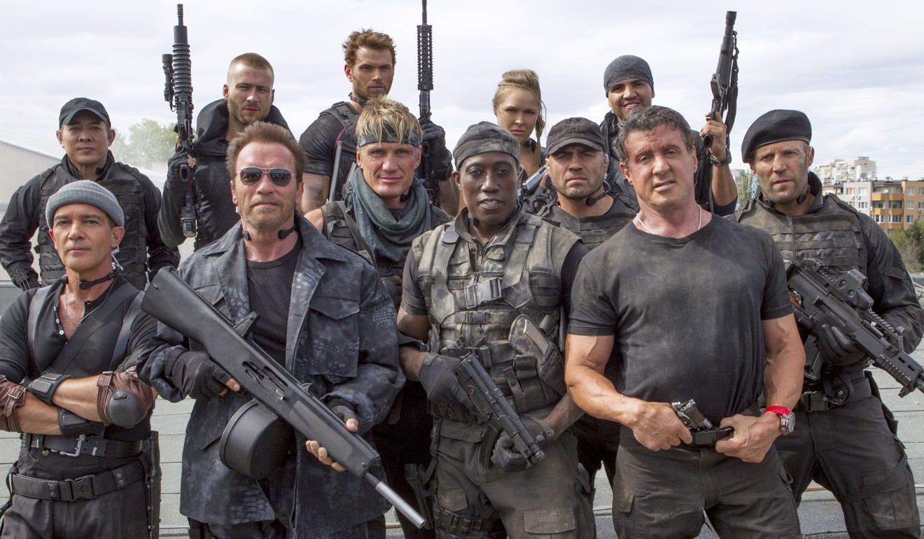 Arnold Schwarzenegger (L2) and Sylvester Stallonein (R2) lead in The Expendables 3 (2014). Photo: Handout