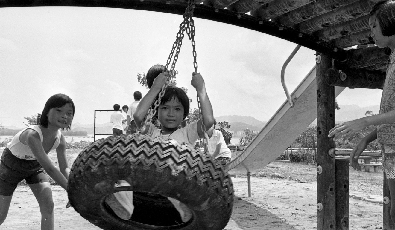Some urge a greater emphasis on adventure. Here, a swinging tire at Aberdeen Country Park in 1978. Photo: Sunny Lee