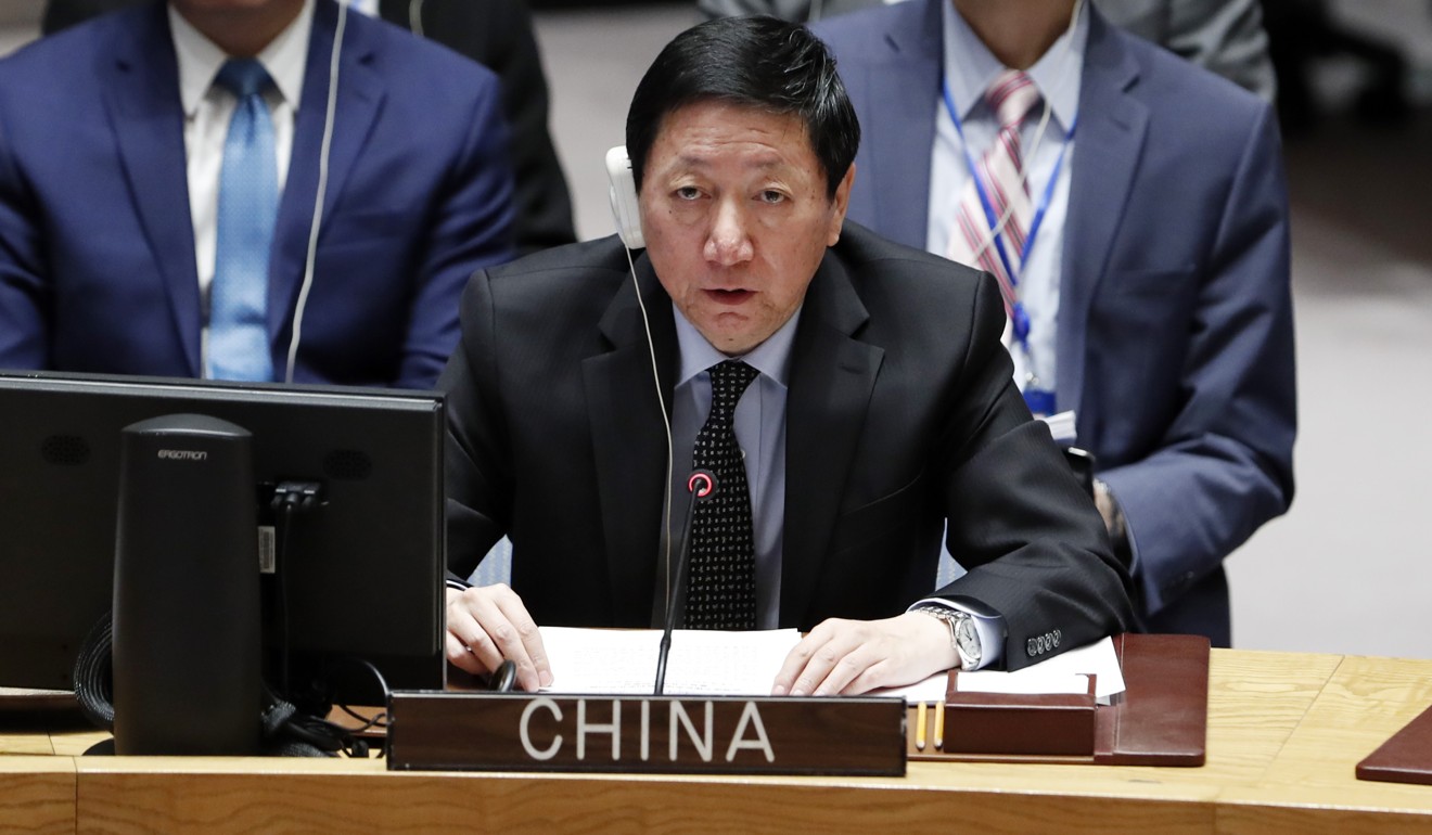 Wu Haitao, China's deputy permanent representative to the United Nations, addresses a meeting of the UN Security Council on the chemical weapon use in Syria. Photo: Xinhua