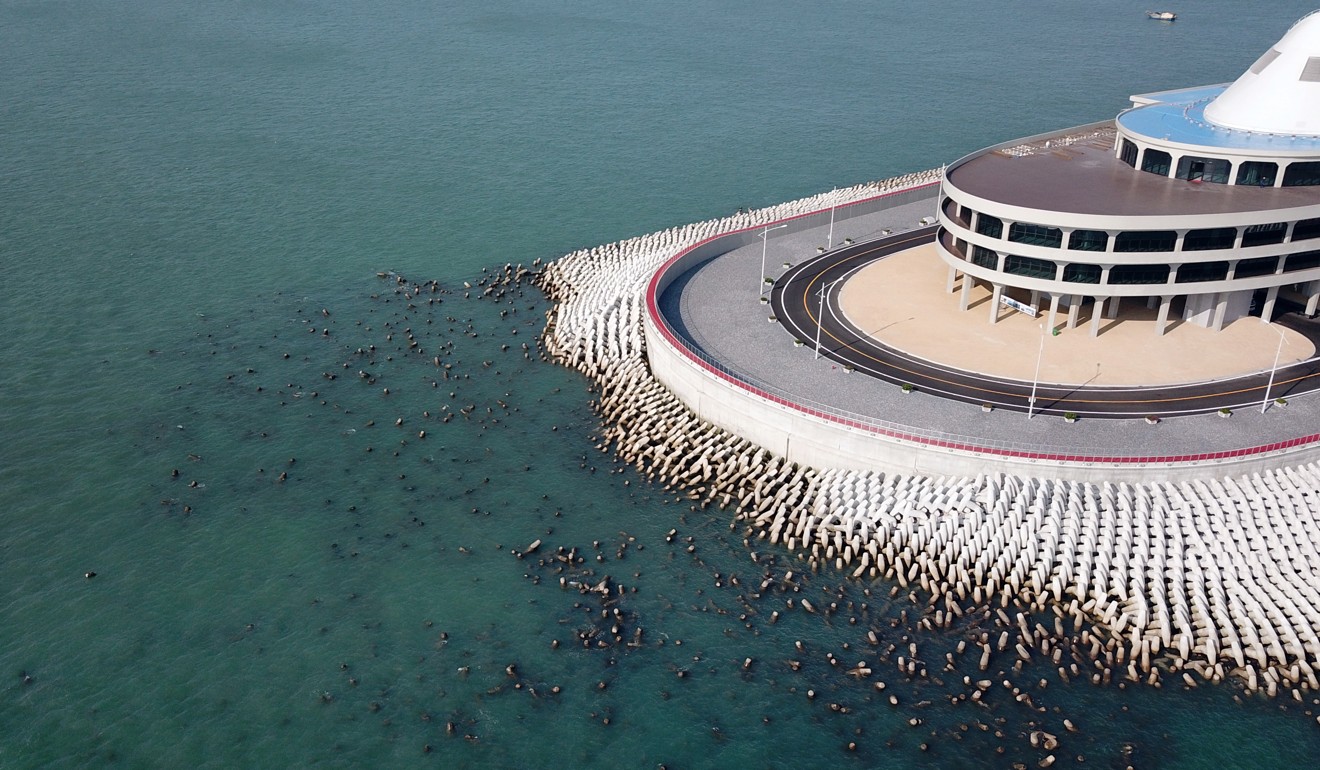 Drone photos show the concrete blocks appearing to have drifted from the artificial island. Photo: SCMP