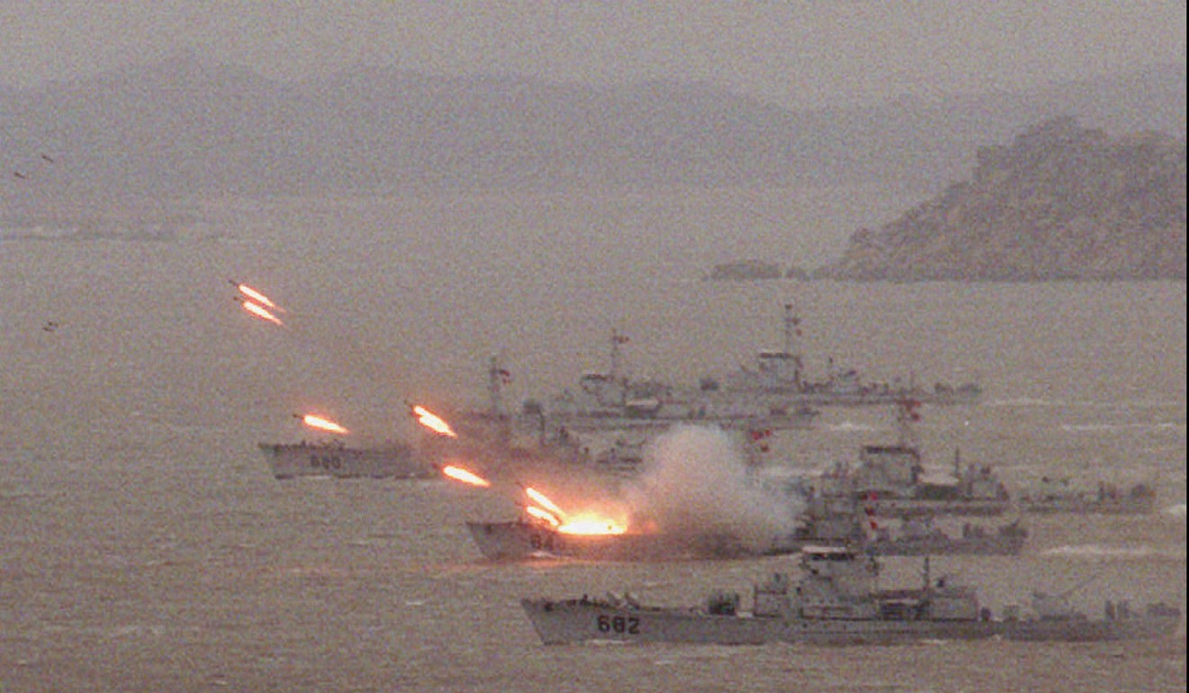 PLA warships taking part in a live-fire drill in March 1996. Photo: AP
