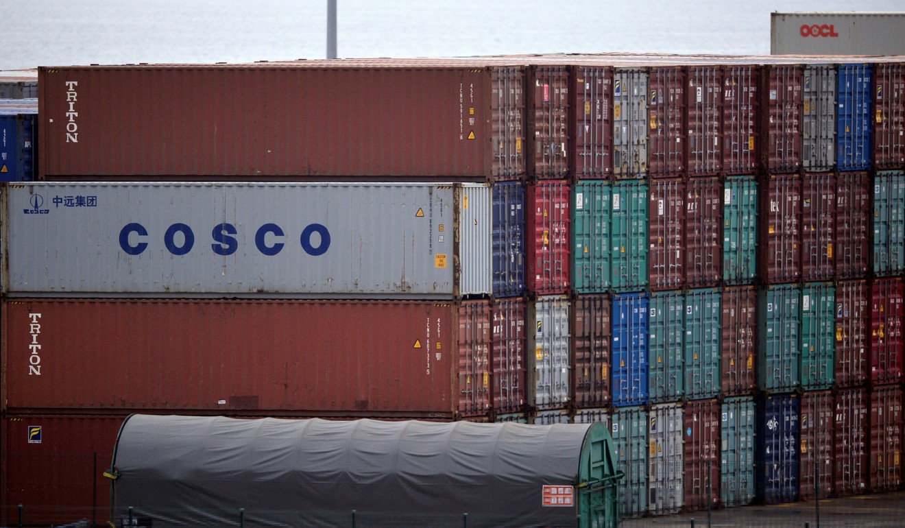 Chinese state-run company Cosco Shipping’s containers in Spain. The firm is the majority stakeholder in the Pireaus port in Greece. Photo: Reuters