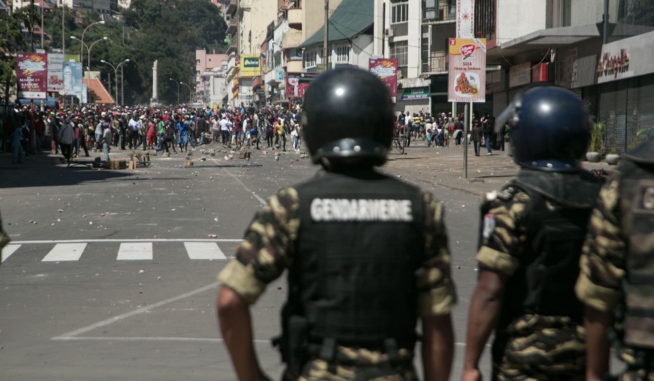 Police clash with protestors during a demonstration in Antananarivo, Madagascar on Saturday. Photo: AFP
