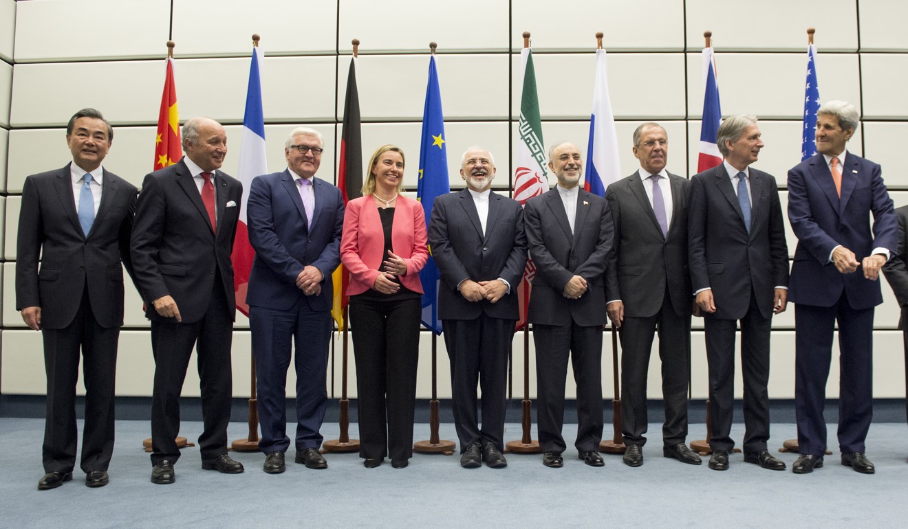 Officials from the countries that are party to the Iranian nuclear deal in July 2015. Photo: AP