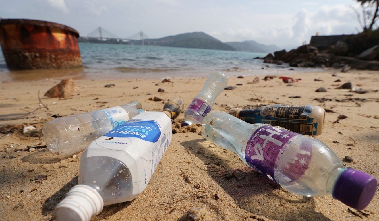 Plastic bottles litter the beach in Hong Kong’s Sham Tseng. Photo: Winson Wong