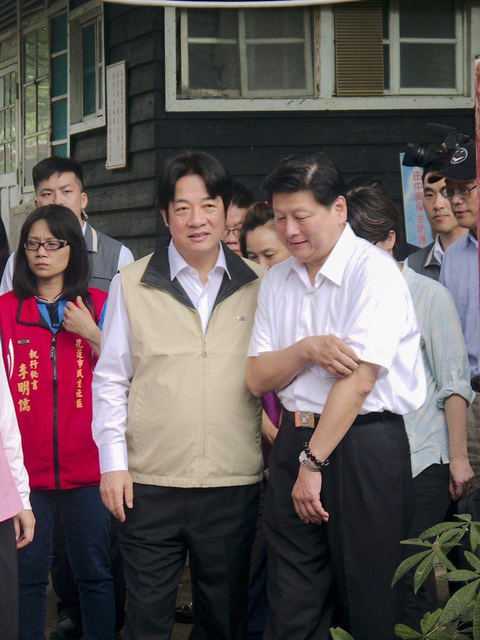 Prime Minister William Lai (centre) and his entourage on a visit to Hualien. Photo: Stuart Heaver