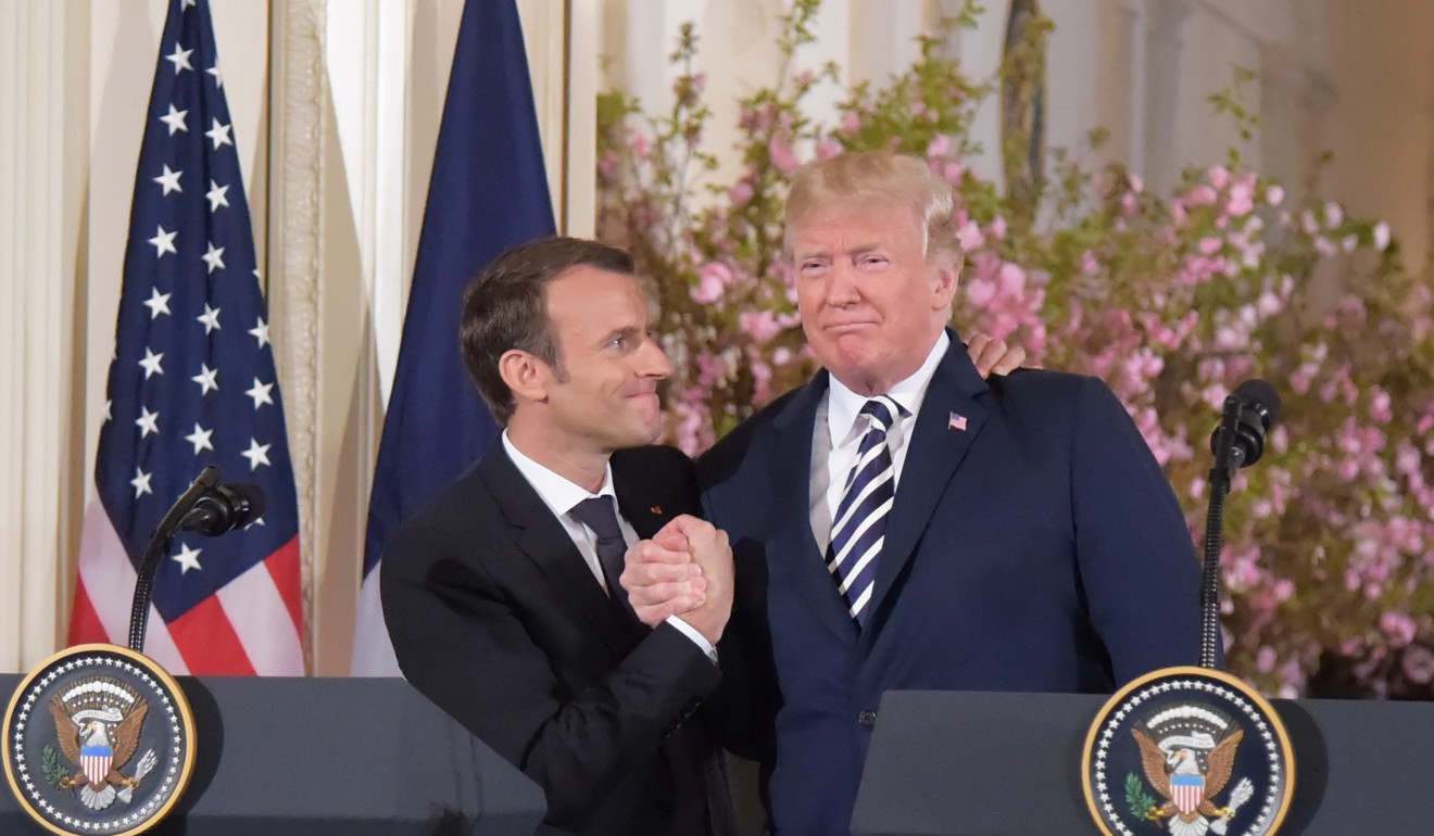 US President Donald Trump (right) and French President Emmanuel Macron attend a joint press conference at the White House on Tuesday. Photo: Xinhua