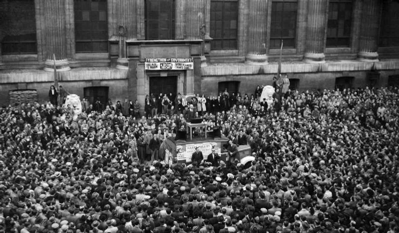 A crowd gathers to listen to a speech by Harry Pollitt, general secretary of the Communist Party of Great Britain, outside the British Museum, in London, in 1941. Picture: Alamy
