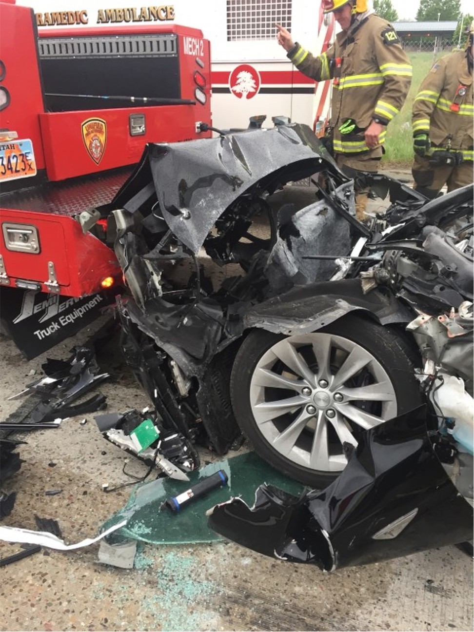 It’s not clear whether the Autopilot function was engaged before the crash. Photo: South Jordan Police Department via AP