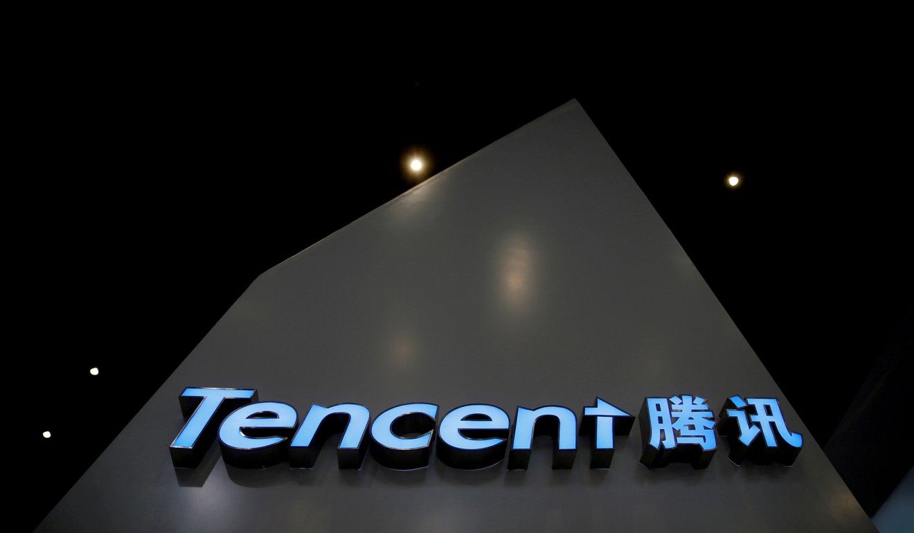 A sign of Tencent Holdings is seen during the third annual World Internet Conference in Wuzhen town, Zhejiang province. Photo: Reuters