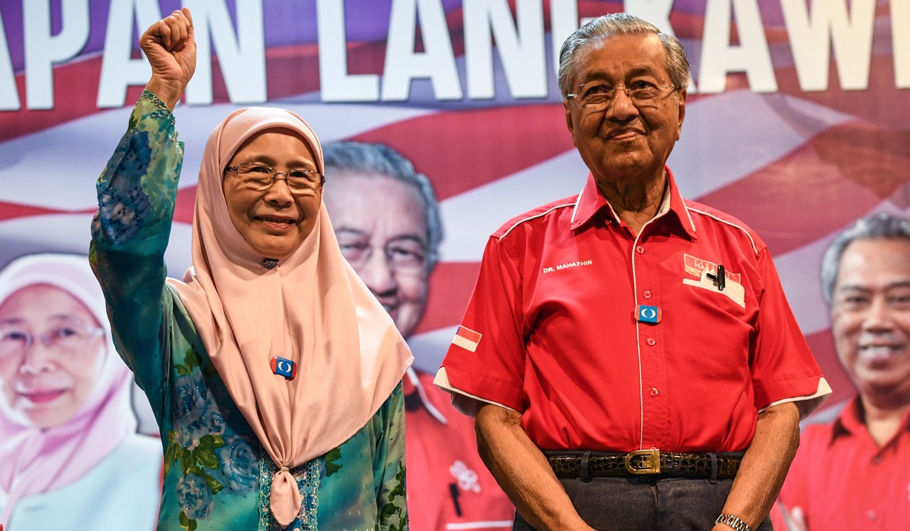 Wan Azizah Wan Ismail and Mahathir Mohamad. Photo: AFP