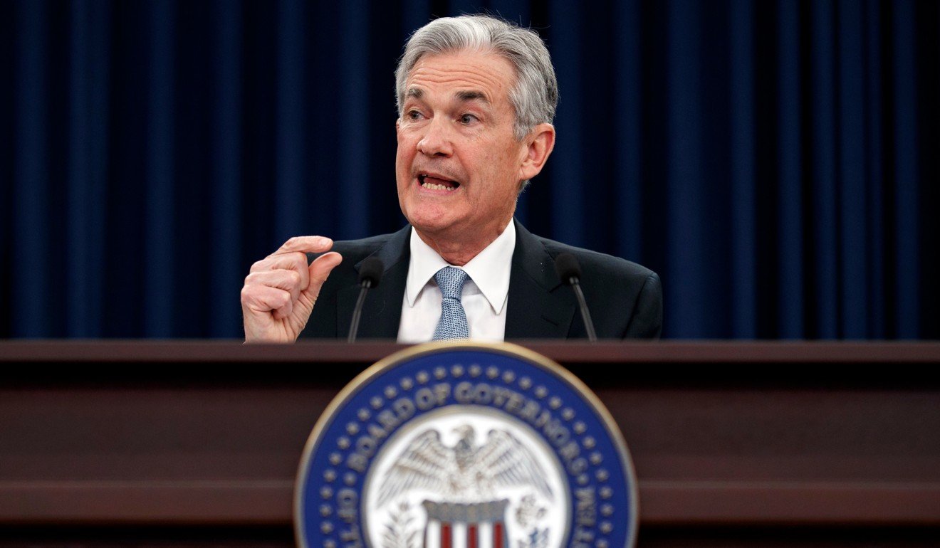 Federal Reserve chairman Jerome Powell speaks following the Federal Open Market Committee meeting in Washington in March. Moves by the Fed and other major central banks to raise interest rates after a long period of keeping them low should not be disruptive to the global economy, he said earlier this month. Photo: AP