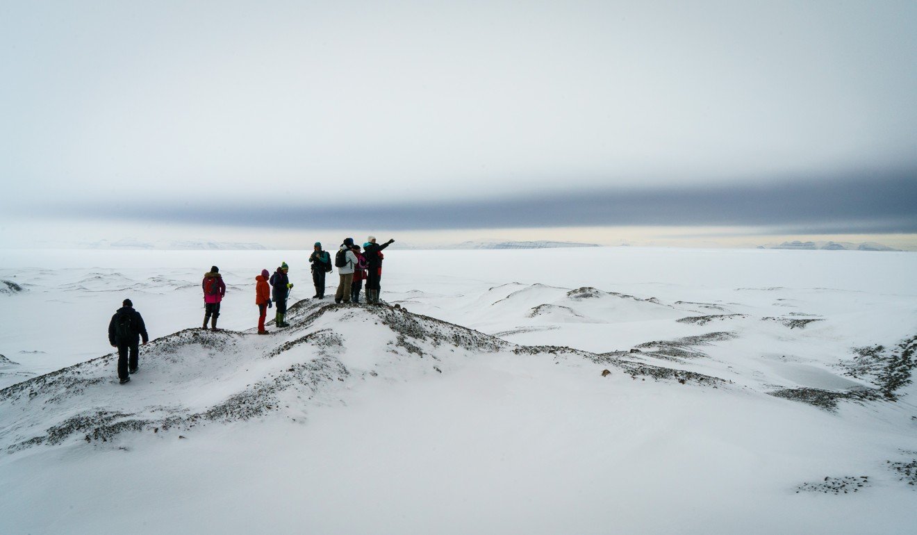 Morning landing in Boremorenene, following polar bear tracks. Photo: Tessa Chan