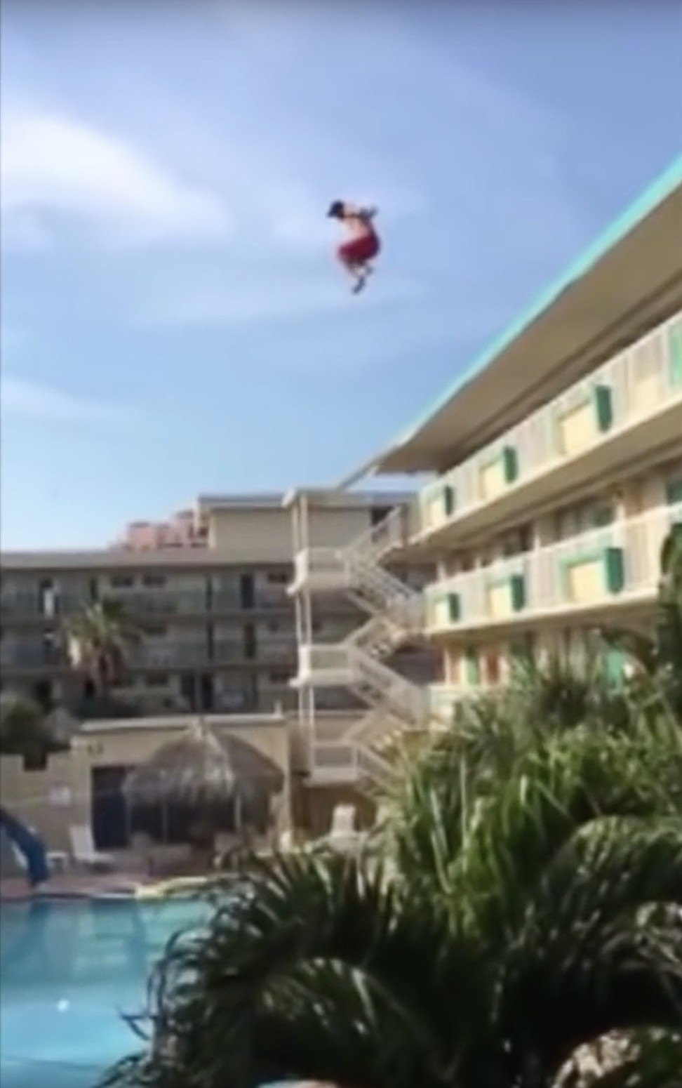 A YouTube screen grab shows a man “balconing”.