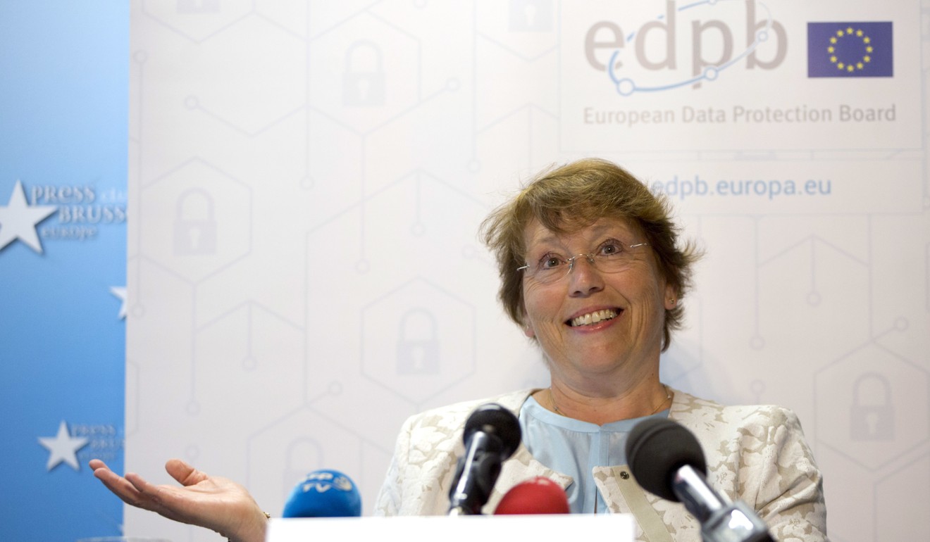 Andrea Jelinek, chair of the European Data Protection Board, speaks to the media as the General Data Protection Regulation begins on May 25, 2018. Photo: AP