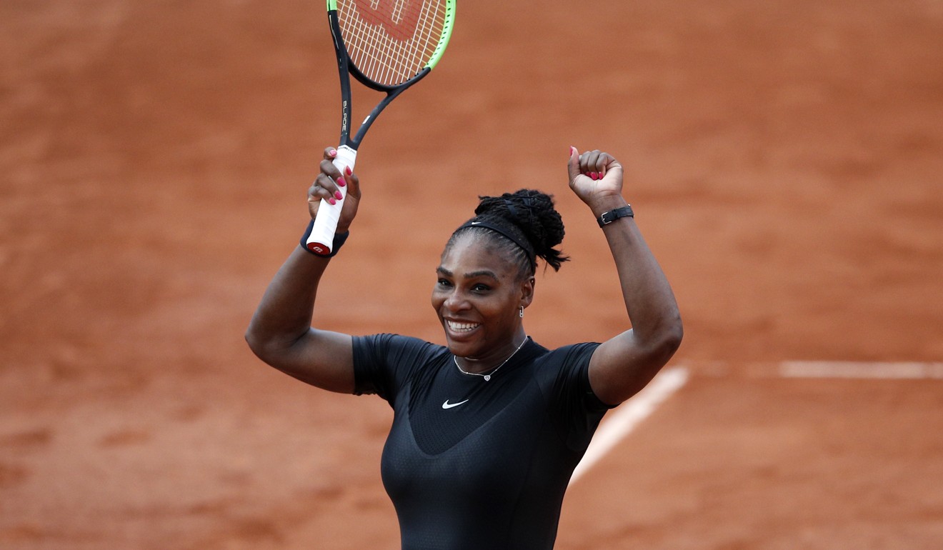 Serena Williams of the US celebrates defeating Germany’s Julia Georges in the third round. Photo: AP