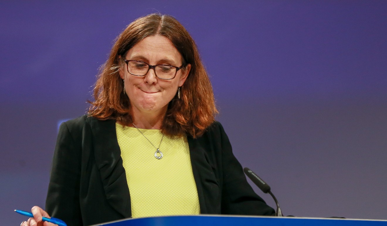 European Trade Commissioner Cecilia Malmstrom signed a statement with her Japanese and US counterparts opposing forced technology transfers. Photo: EPA-EFE