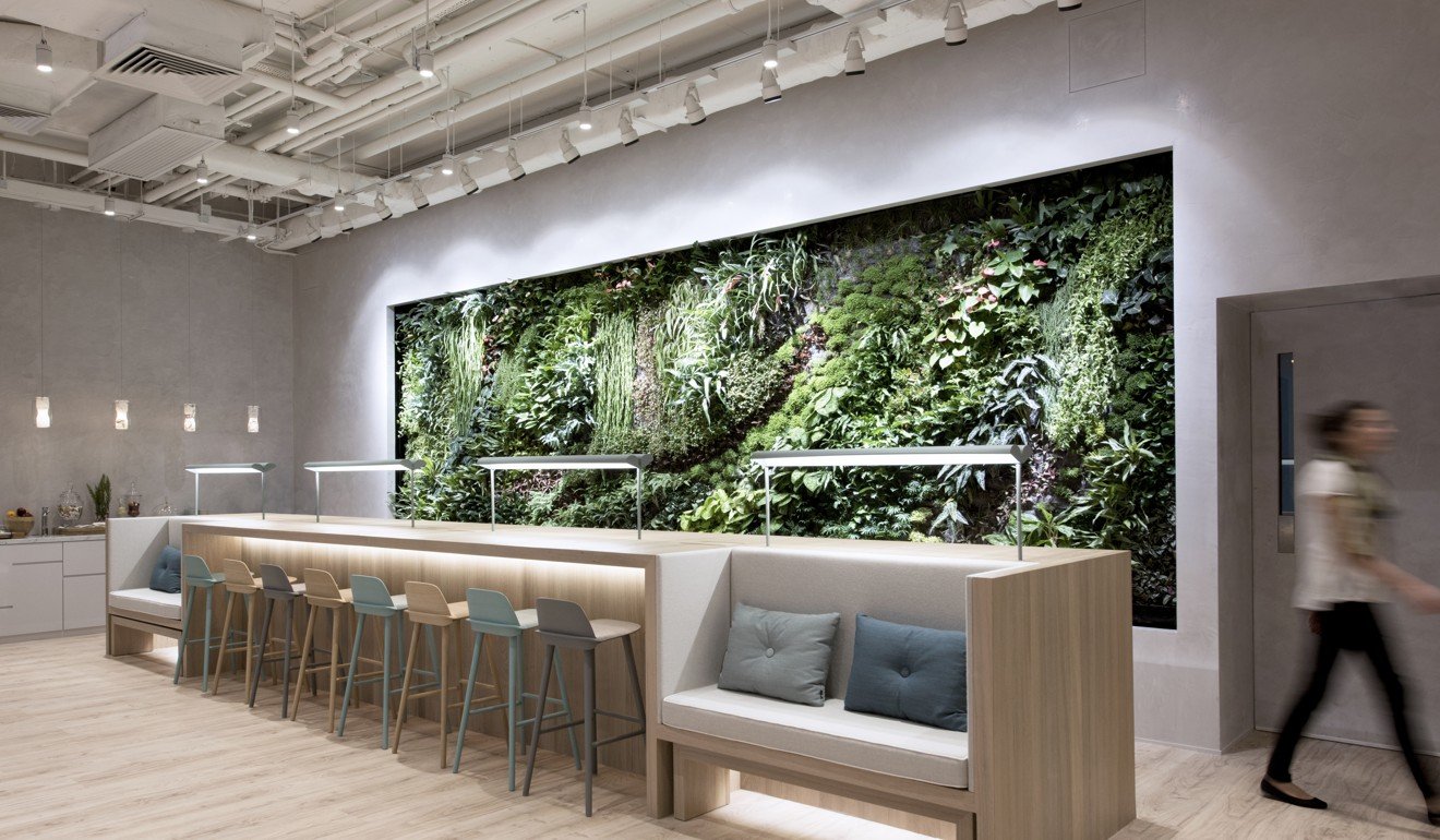 The Work Project in Causeway Bay features a green wall by Blanc. Photo: Handout