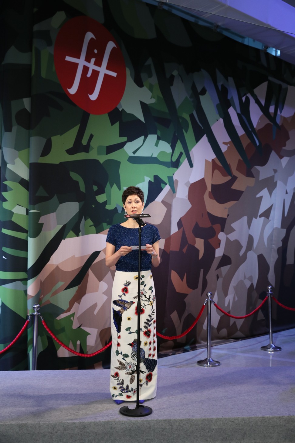 Michelle Ong, chairman of charity First Initiative Foundation, speaks at the unveiling of the ‘Meet the T.rex’ attraction at IFC Mall in Hong Kong