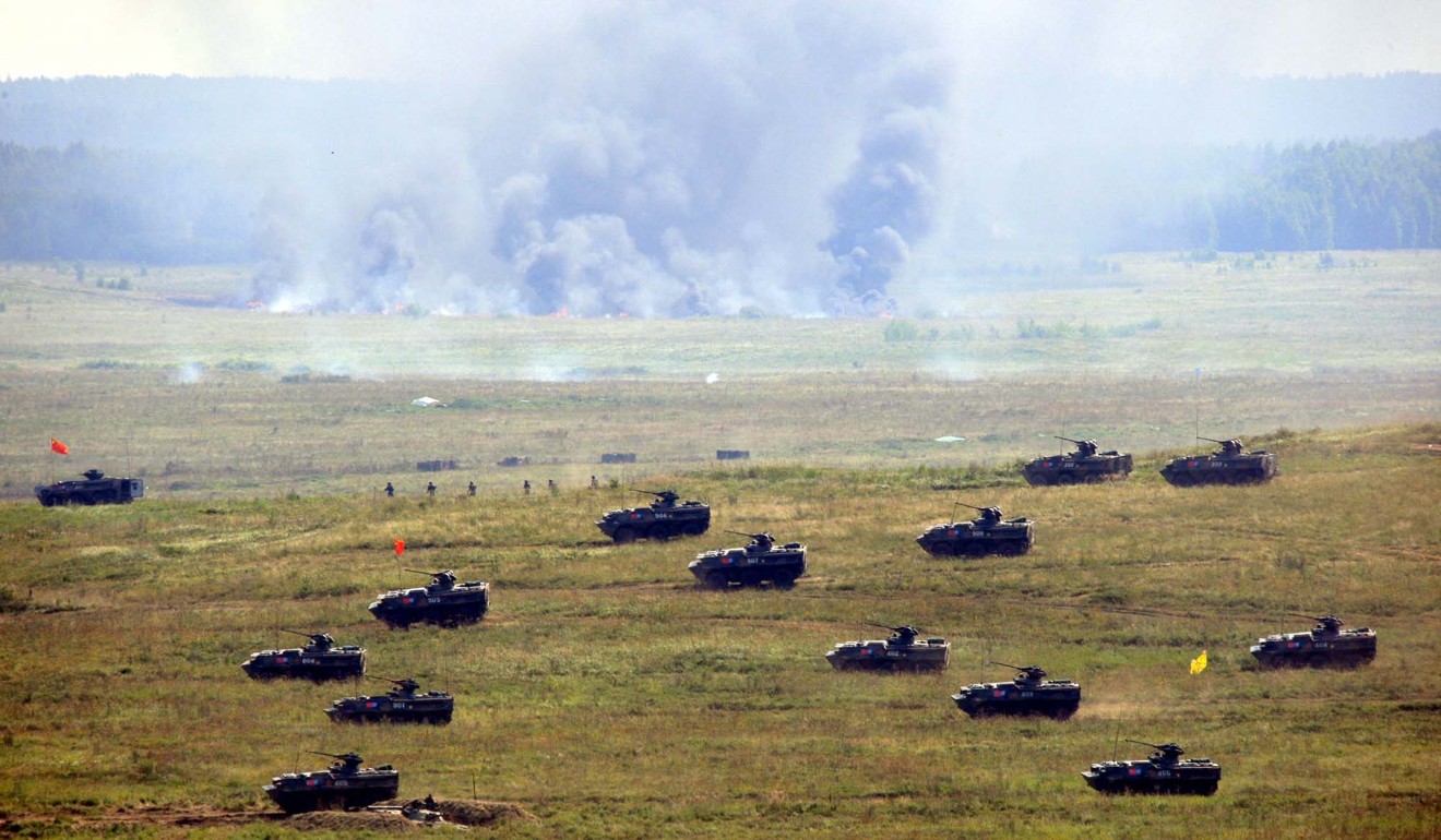 Chinese armoured military vehicles move forward during the Peace Mission 2007 anti-terror drill involving member states of the Shanghai Cooperation Organisation in Chelyabinsk, Russia, in August 2007. Photo: Xinhua