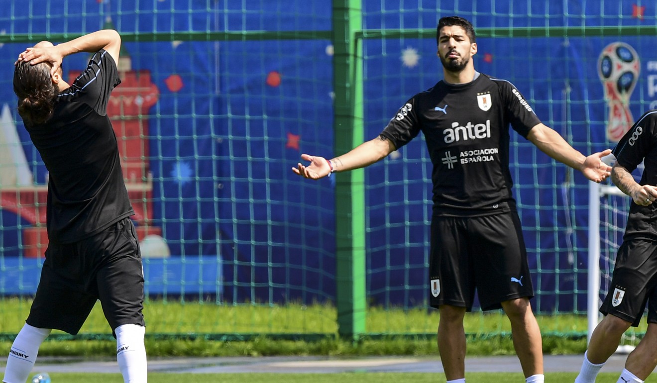 Uruguay's forward Luis Suarez in training session ahead of the Russia match. Photo: AFP