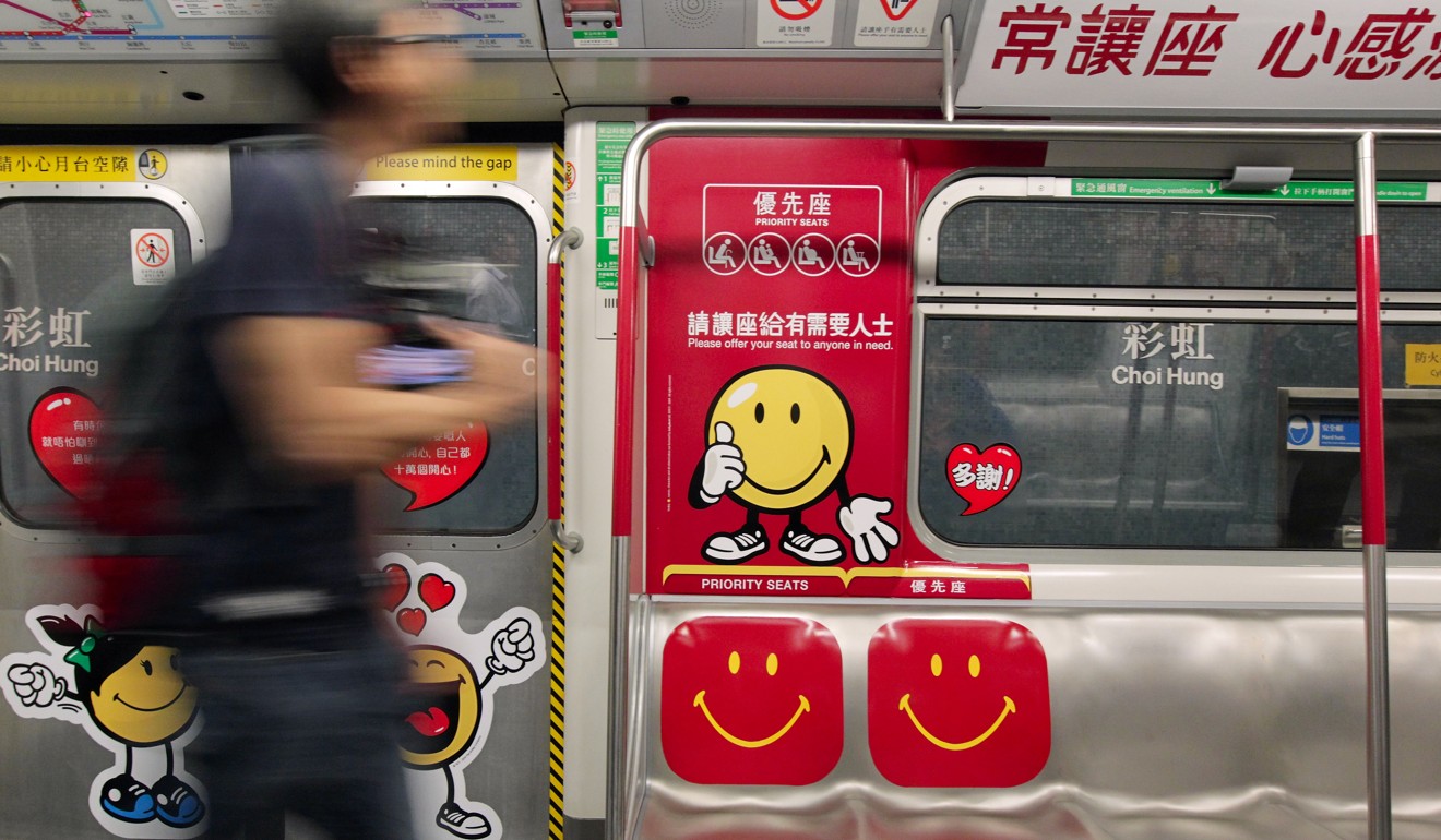 Priority seats on MTR trains. The study found that many Hongkongers would give up their seat for people in need. Photo: K. Y. Cheng