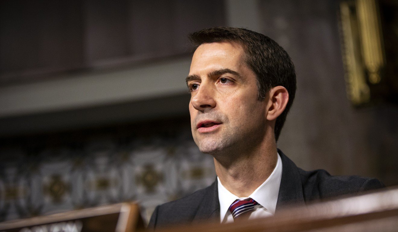 Senator Tom Cotton, Republican of Arkansas, is one of six senators urging the lawmakers assembling the final defence-budget bill to keep in a ZTE ban. Photo: EPA-EFE