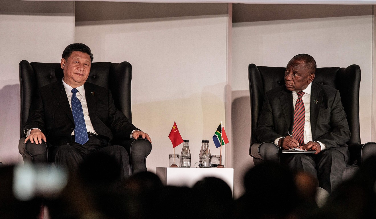 South African President Cyril Ramaphosa with Xi Jinping in Johannesburg, South Africa on Wednesday. Photo: AFP