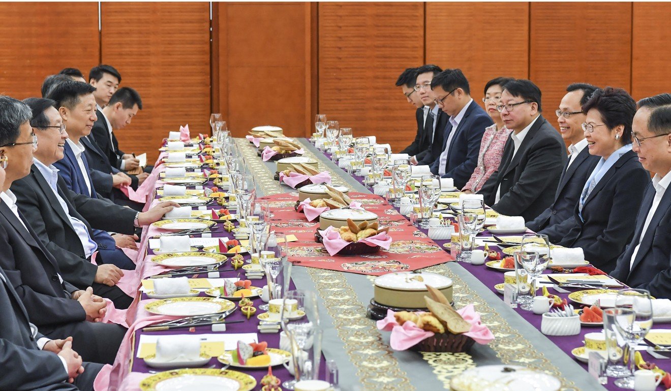 Carrie Lam and her delegation had a breakfast meeting with Wan Gang. Photo: ISD