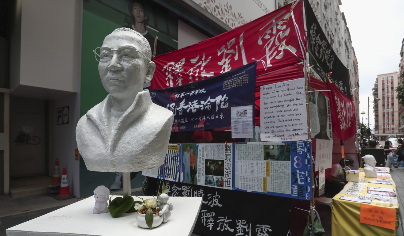 Activist Tsang Kin-shing wanted to honour Liu Xiaobo with a life-size bronze statue, but instead had to settle on a more modest plaster bust of the Nobel Peace Prize laureate. Picture: Jonathan Wong