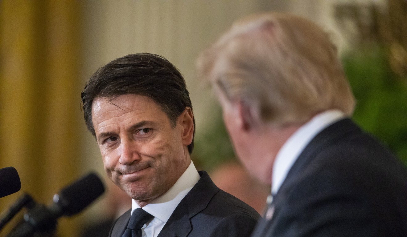 Italian Prime Minister Giuseppe Conte and US President Donald Trump at their joint press conference at the White House in Washington on Monday. Photo: EPA-EFE