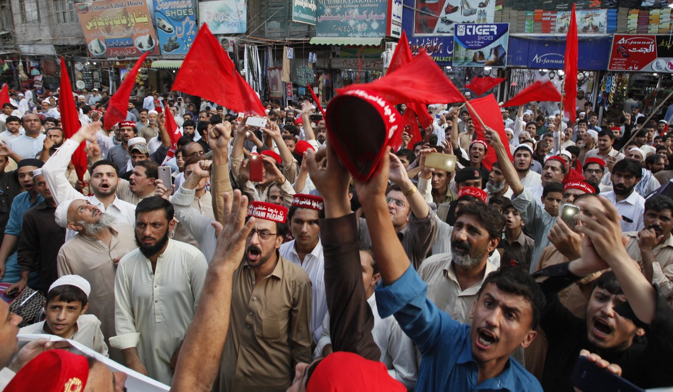 Supporters of Pakistan's National Awami Party voice their rejection of the election results during a demonstration in Peshawar, Pakistan on July 30, 2018. Photo: AP