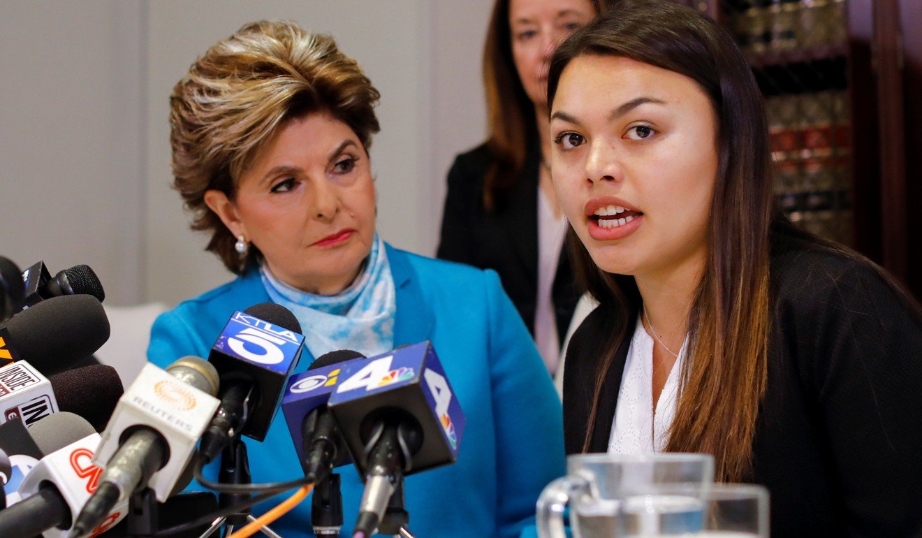 Attorney Gloria Allred listens as her client, Danielle Mohazab, speaks in May about an alleged incident during a 2016 exam with University of Southern California gynecologist Dr George Tyndall. An additional 30 women sued the University of Southern California on Wednesday over the school’s handling of Tyndall; Mohazab was already suing. Photo: Reuters