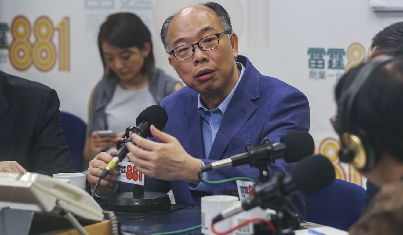 Transport chief Frank Chan speaks on a radio programme. Photo: Xiaomei Chen