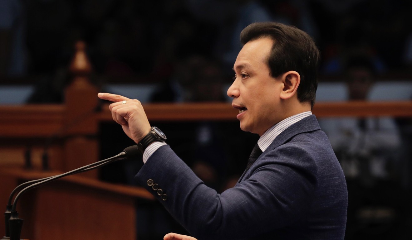 Senator Trillanes has condemned Duterte’s move as illegal and draconian but says he will not resist arrest. Photo: EPA