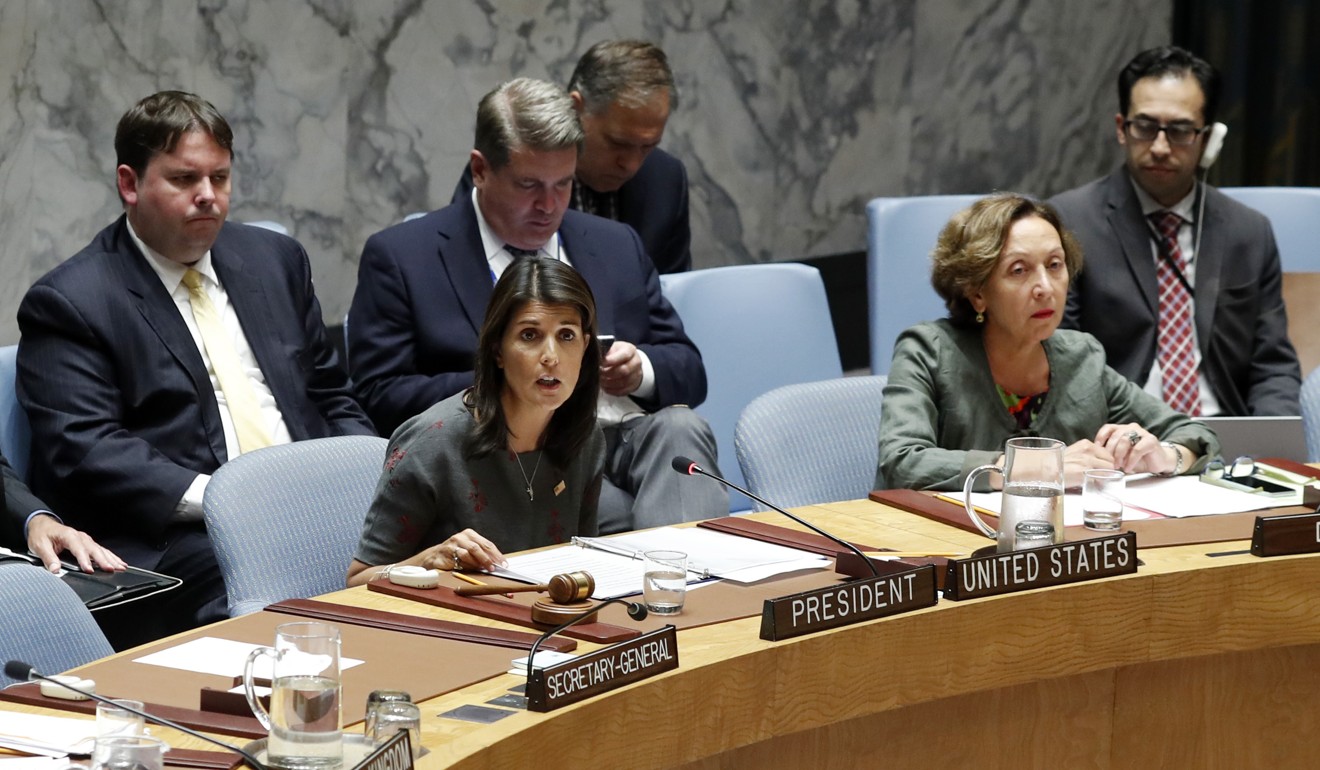 US Ambassador to the U N Nikki Haley speak at a Security Council meeting on September 6, 2018. Photo: Xinhua