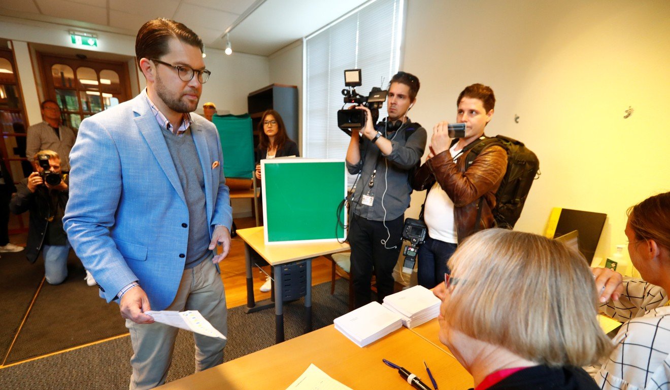 Jimmie Akesson at a polling station in Stockholm on September 9, 2018. Photo: Reuters