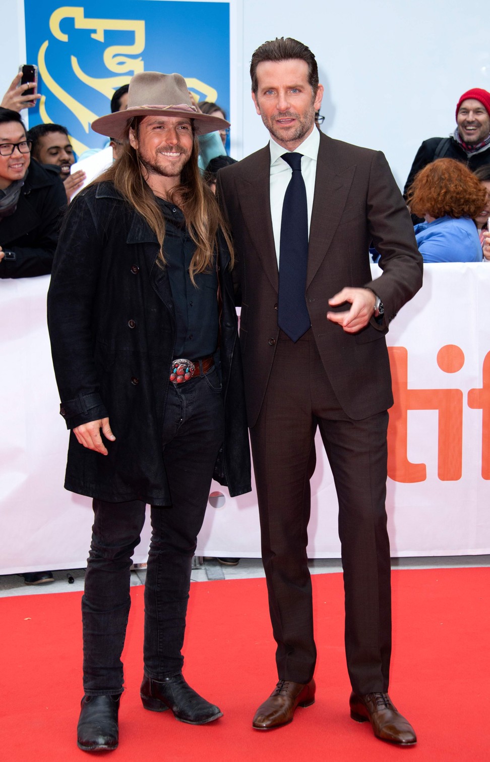 Songwriter Lukas Nelson and Cooper at the premiere in Toronto. Photo: AFP