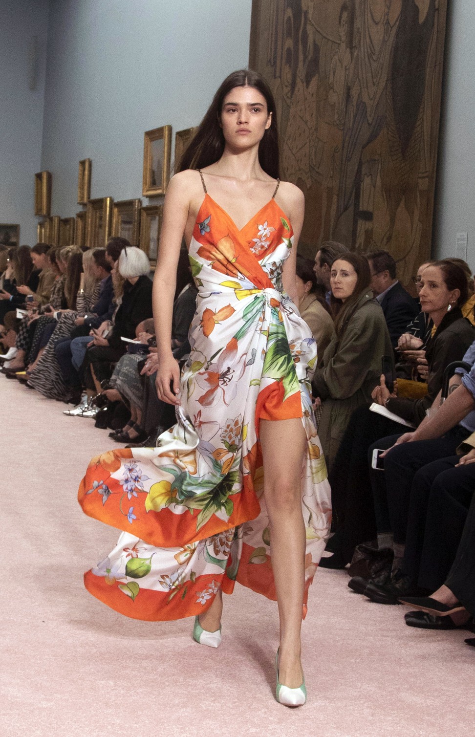 A model presents a voluminous, floor-length floral dress from creative director Wes Gordon’s debut Carolina Herrera spring-summer 2019 collection during Monday’s show at New York Fashion Week. Photo: EPA-EFE