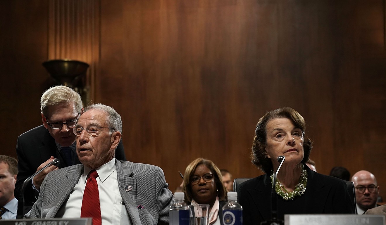 Senate Judiciary Chairman Chuck Grassley, left, and the ranking member, Senator Dianne Feinstein, during the Kavanaugh hearings. Photo: Getty